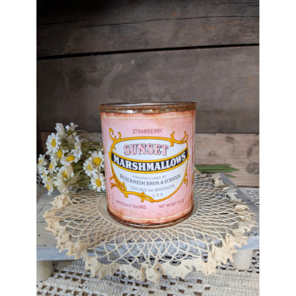 Pink SUNSET Marshmallows Vintage Inspired Rusty Can- Pint
